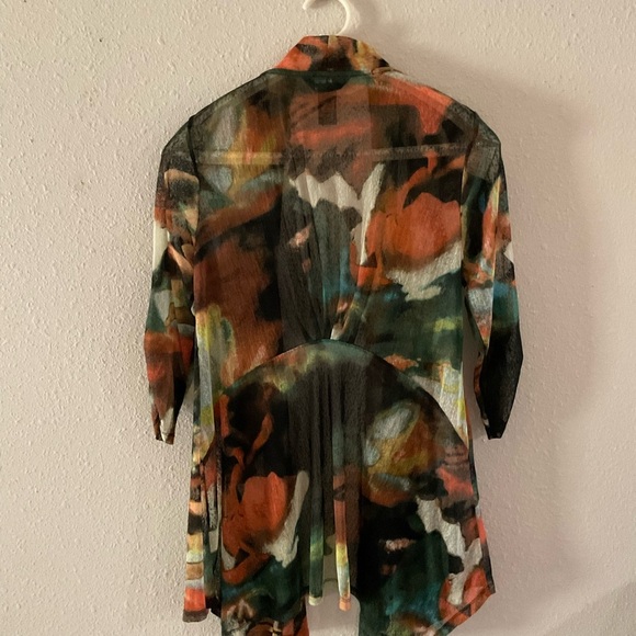 Ali Miles Sheer Kimono Abstract Black Multicolor 3/4 sleeves Women’s Size M - Picture 3 of 13